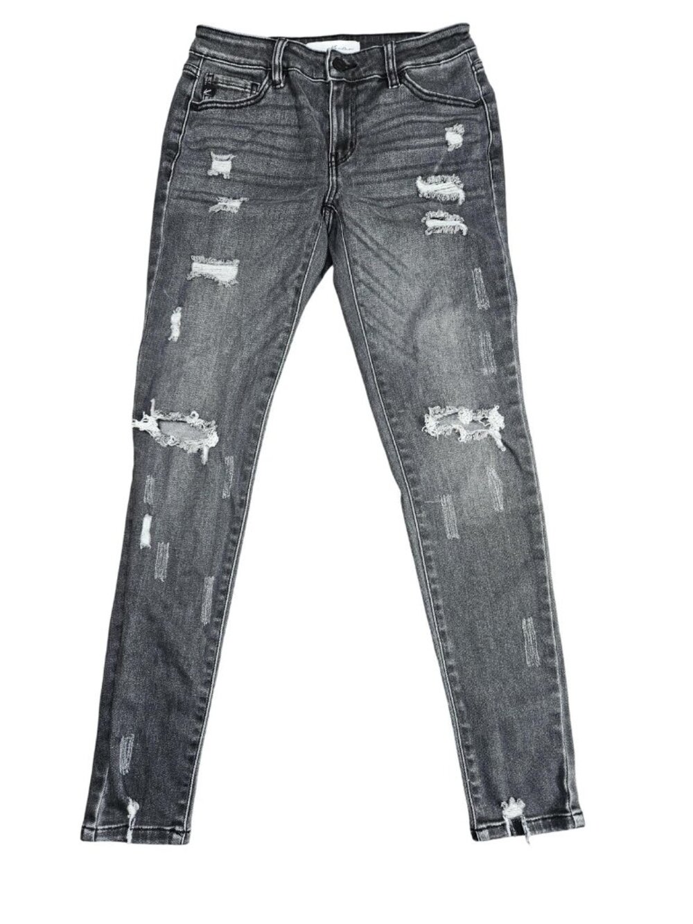 KanCan Skinny Jeans Womens 1/24 Gray Charcoal‎ Wash Distressed Stretch Denim